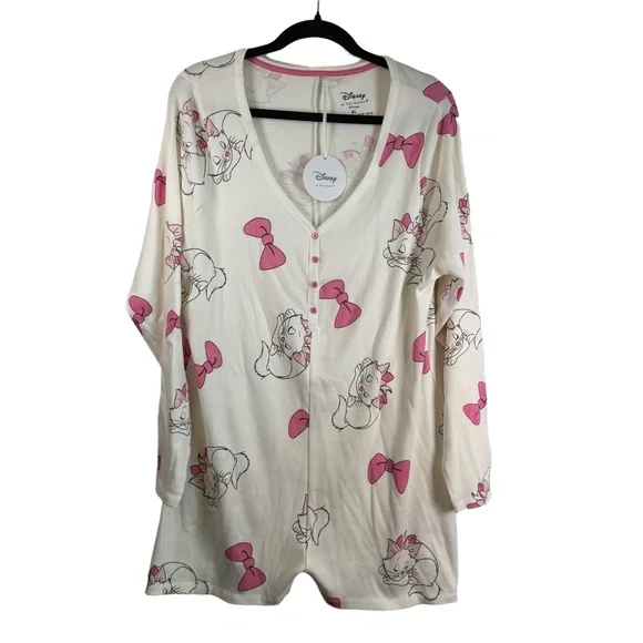 NWT Disney Pajama Romper Womens XL White Pyjama Long Sleeve Lounge Sleep - Picture 1 of 7